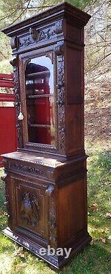 Antique French Step Back Cupboard Renaissance Oak 19th C Quaint Size 2 pieces