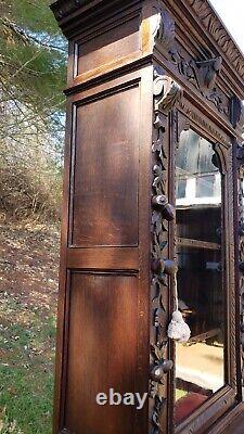 Antique French Step Back Cupboard Renaissance Oak 19th C Quaint Size 2 pieces