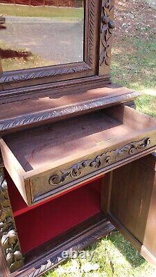 Antique French Step Back Cupboard Renaissance Oak 19th C Quaint Size 2 pieces