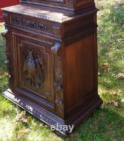 Antique French Step Back Cupboard Renaissance Oak 19th C Quaint Size 2 pieces