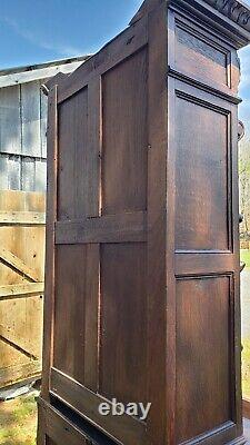 Antique French Step Back Cupboard Renaissance Oak 19th C Quaint Size 2 pieces