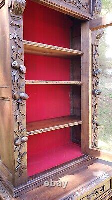 Antique French Step Back Cupboard Renaissance Oak 19th C Quaint Size 2 pieces