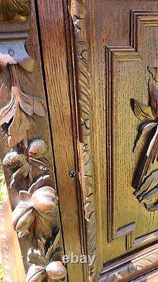 Antique French Step Back Cupboard Renaissance Oak 19th C Quaint Size 2 pieces