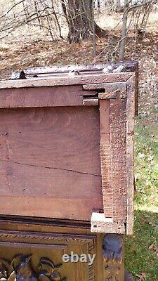 Antique French Step Back Cupboard Renaissance Oak 19th C Quaint Size 2 pieces