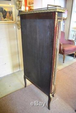 Antique French Style Mahogany Curved Curio Cabinet with Brass Gallery Circa 1920