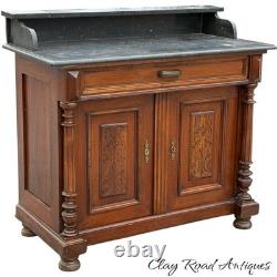 Antique French Victorian country bakers cabinet marble top walnut mixing table