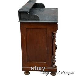 Antique French Victorian country bakers cabinet marble top walnut mixing table