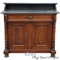 Antique French Victorian country bakers cabinet marble top walnut mixing table