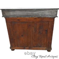 Antique French Victorian country bakers cabinet marble top walnut mixing table