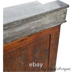 Antique French Victorian country bakers cabinet marble top walnut mixing table