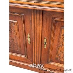 Antique French Victorian country bakers cabinet marble top walnut mixing table