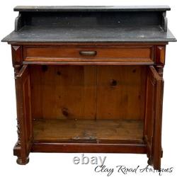 Antique French Victorian country bakers cabinet marble top walnut mixing table