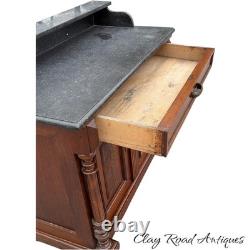 Antique French Victorian country bakers cabinet marble top walnut mixing table