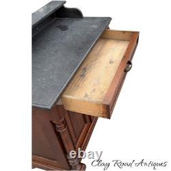 Antique French Victorian country bakers cabinet marble top walnut mixing table