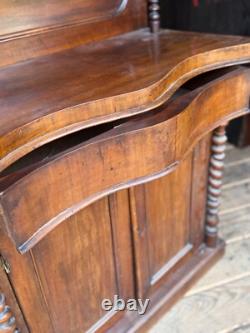 Antique French burl walnut victorian carved server barley twist ornate