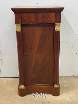 Antique French empire flame mahogany bedside table stand pedestal 1800s