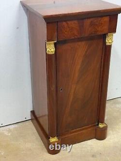 Antique French empire flame mahogany bedside table stand pedestal 1800s