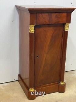 Antique French empire flame mahogany bedside table stand pedestal 1800s