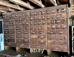 Antique General Store Apothecary Cabinet, J D Warren, circa 1910, Oak, 92 drawer