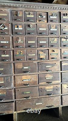 Antique General Store Apothecary Cabinet, J D Warren, circa 1910, Oak, 92 drawer