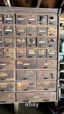 Antique General Store Apothecary Cabinet, J D Warren, circa 1910, Oak, 92 drawer