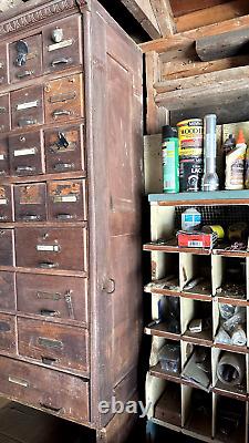 Antique General Store Apothecary Cabinet, J D Warren, circa 1910, Oak, 92 drawer