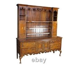 Antique Georgian Period English Oak Welsh Dresser Pewter Cupboard Buffet Hutch