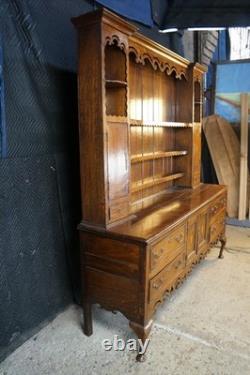 Antique Georgian Period English Oak Welsh Dresser Pewter Cupboard Buffet Hutch