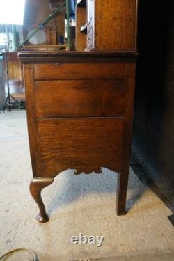 Antique Georgian Period English Oak Welsh Dresser Pewter Cupboard Buffet Hutch