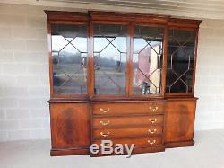 Antique Georgian Style Mahogany 2pc Breakfront Bookcase Cabinet 95W