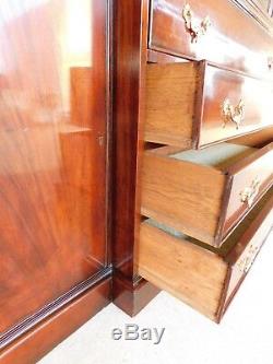 Antique Georgian Style Mahogany 2pc Breakfront Bookcase Cabinet 95W