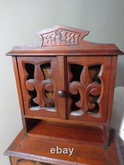 Antique German Miniature Wood Cabinet S. Sample Hutch Hd Carved Designs 3 Dr