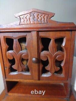 Antique German Miniature Wood Cabinet S. Sample Hutch Hd Carved Designs 3 Dr