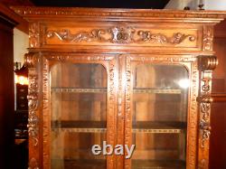 Antique German Oak Court Cabinet Carved Fox & Hound 1880's Cupboard