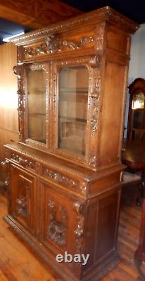 Antique German Oak Court Cabinet Carved Fox & Hound 1880's Cupboard