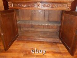 Antique German Oak Court Cabinet Carved Fox & Hound 1880's Cupboard