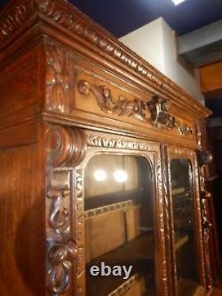 Antique German Oak Court Cabinet Carved Fox & Hound 1880's Cupboard