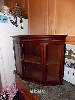 Antique Glass Display Cabinet Corner Wall Hanging Mounted 1800's Beautiful Inlay