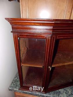 Antique Glass Display Cabinet Corner Wall Hanging Mounted 1800's Beautiful Inlay