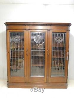 Antique Hale & Kilburn Aesthetic Movement Mahogany Leaded Glass Door Bookcase