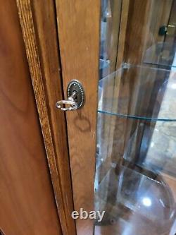 Antique Half-Round Oak Curio Cabinet Curved Glass Locking with Skeleton Key