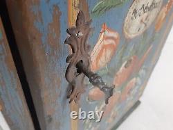 Antique Hand Painted St. Sebastian Wooden Cabinet Box Reliquary