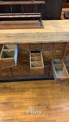 Antique Hardware Store Counter Work Station Cabinet 75 Drawers Storage File