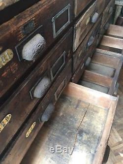 Antique Hardware Store Drawer Unit, Industrial Wood Parts Cabinet, Apothecary