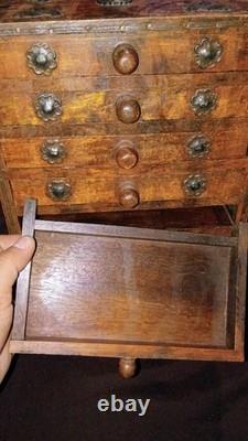 Antique Hindu Asian 8 Drawer Solid Wood Metal Jewelry Spice Organizer RARE