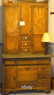 Antique -Hoosier/Baker Cabinet Early 1900s Oak, Great History! Original