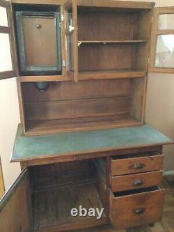 Antique Hoosier Cabinet With Flour Bin, Sifter, Bread Board, Work Space, & More
