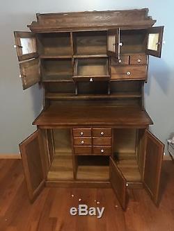 Antique Hoosier Cabinet, original finish, glass and fixtures