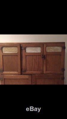 Antique Hoosier Kitchen Cabinet with Stained Glass