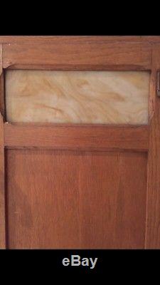 Antique Hoosier Kitchen Cabinet with Stained/Slag Glass
